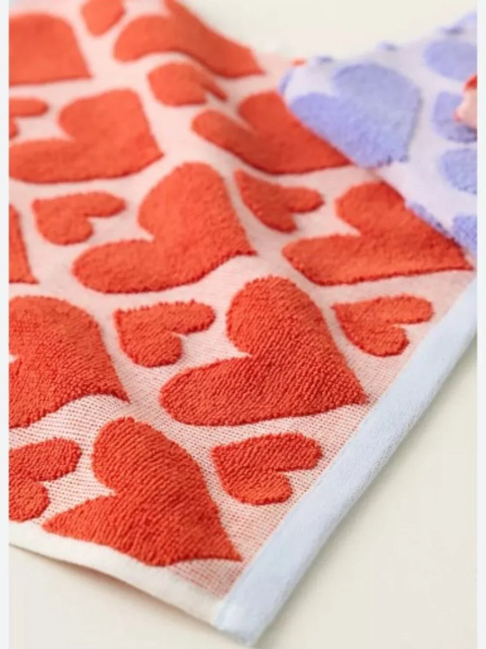 Anthropologie Icon Heart Jacquard Dishcloths in Red and Lavender, Set of 4 - NWT